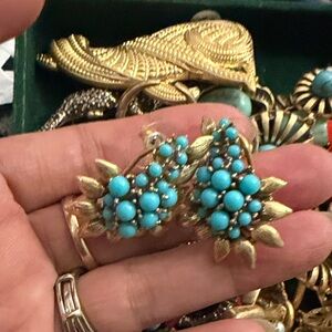 Gold and Turquoise Floral Earrings